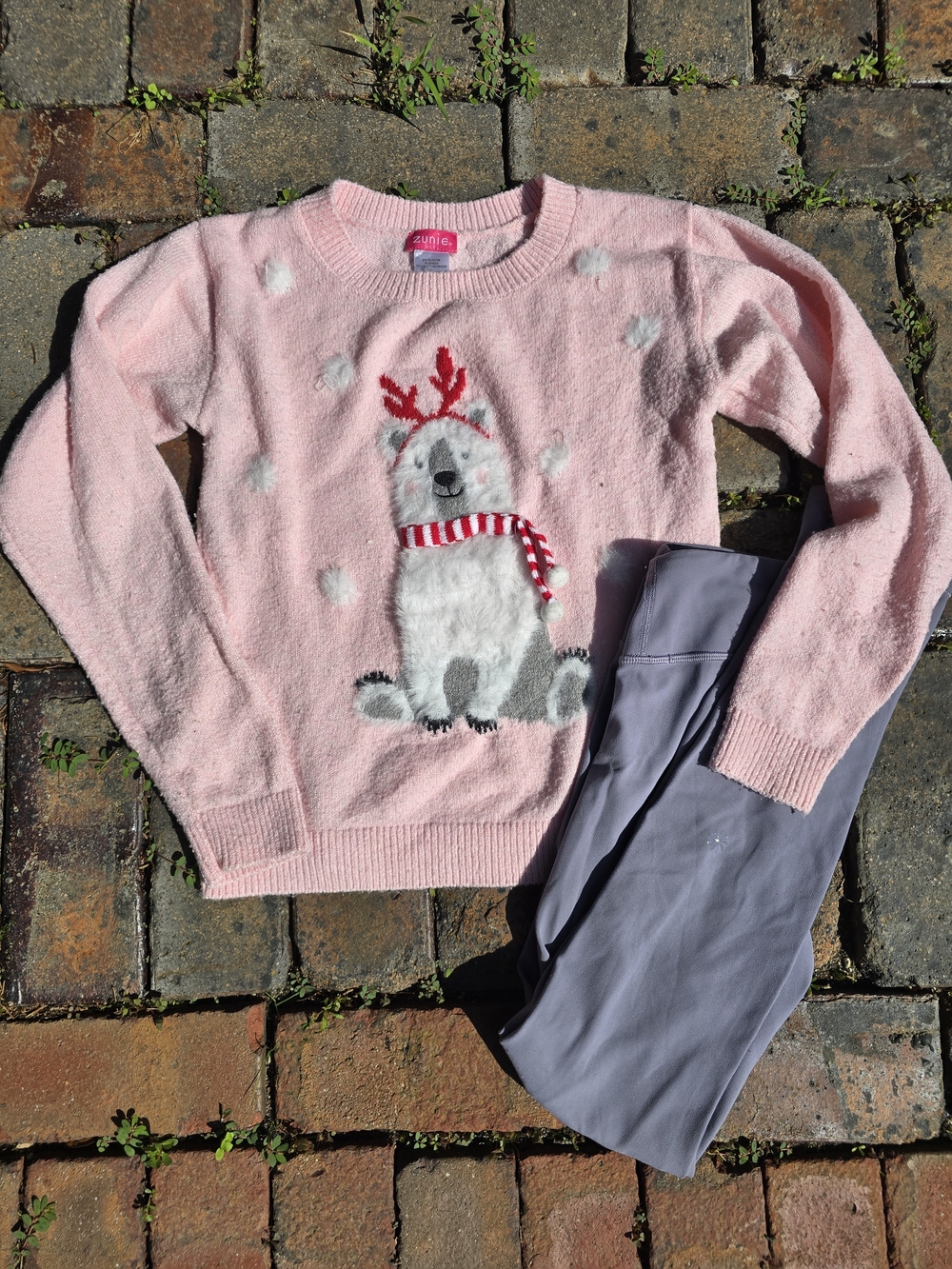 Pink Kids Pajama Set with Polar Bear Motif - Zunie